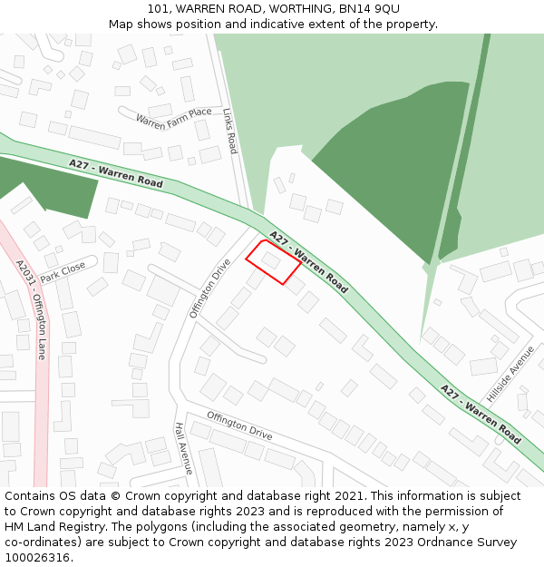 101, WARREN ROAD, WORTHING, BN14 9QU: Location map and indicative extent of plot