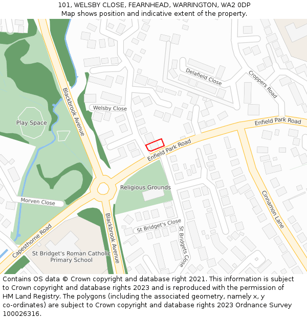 101, WELSBY CLOSE, FEARNHEAD, WARRINGTON, WA2 0DP: Location map and indicative extent of plot