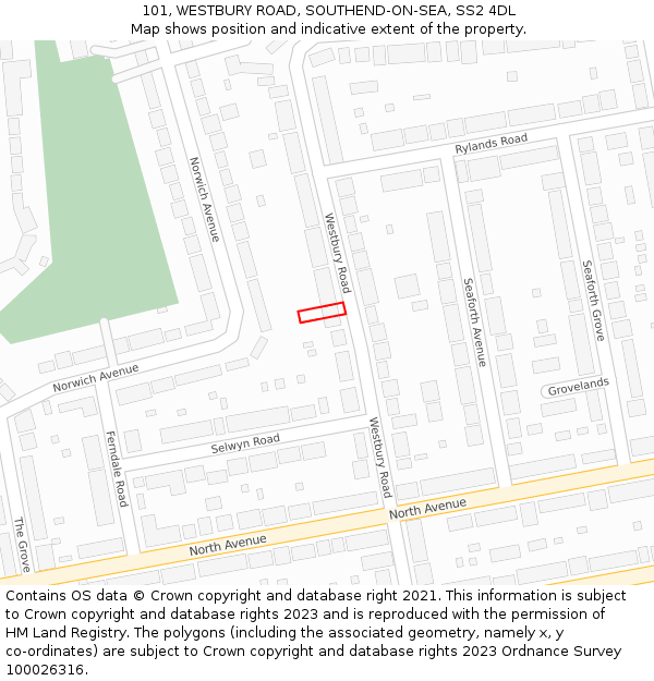 101, WESTBURY ROAD, SOUTHEND-ON-SEA, SS2 4DL: Location map and indicative extent of plot