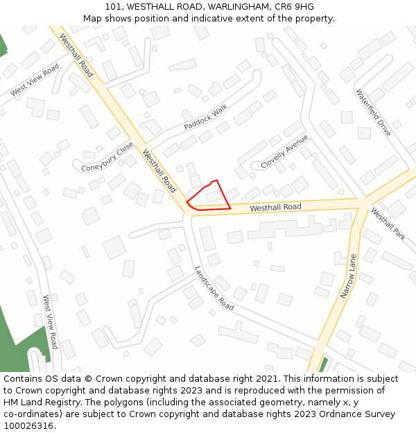 101, WESTHALL ROAD, WARLINGHAM, CR6 9HG: Location map and indicative extent of plot