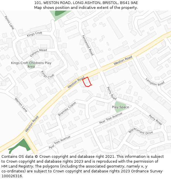 101, WESTON ROAD, LONG ASHTON, BRISTOL, BS41 9AE: Location map and indicative extent of plot