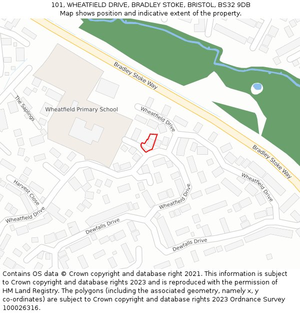 101, WHEATFIELD DRIVE, BRADLEY STOKE, BRISTOL, BS32 9DB: Location map and indicative extent of plot