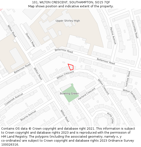 101, WILTON CRESCENT, SOUTHAMPTON, SO15 7QF: Location map and indicative extent of plot