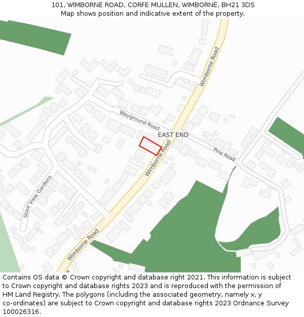 101, WIMBORNE ROAD, CORFE MULLEN, WIMBORNE, BH21 3DS: Location map and indicative extent of plot