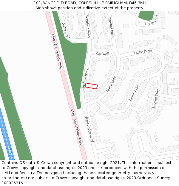 101, WINGFIELD ROAD, COLESHILL, BIRMINGHAM, B46 3NH: Location map and indicative extent of plot