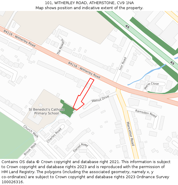 101, WITHERLEY ROAD, ATHERSTONE, CV9 1NA: Location map and indicative extent of plot