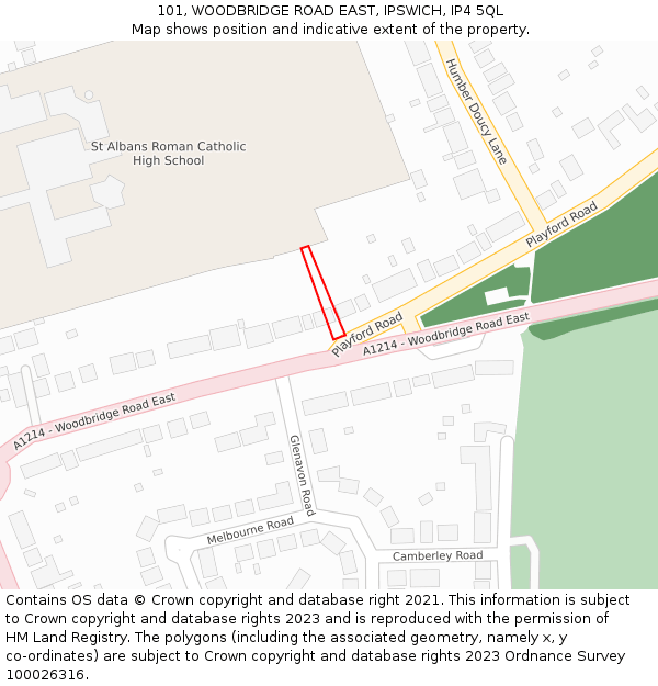 101, WOODBRIDGE ROAD EAST, IPSWICH, IP4 5QL: Location map and indicative extent of plot