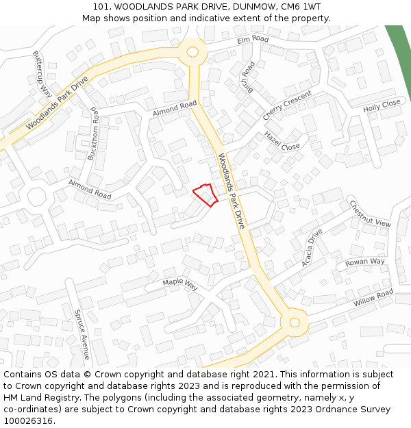 101, WOODLANDS PARK DRIVE, DUNMOW, CM6 1WT: Location map and indicative extent of plot