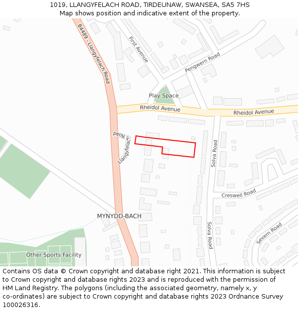 1019, LLANGYFELACH ROAD, TIRDEUNAW, SWANSEA, SA5 7HS: Location map and indicative extent of plot