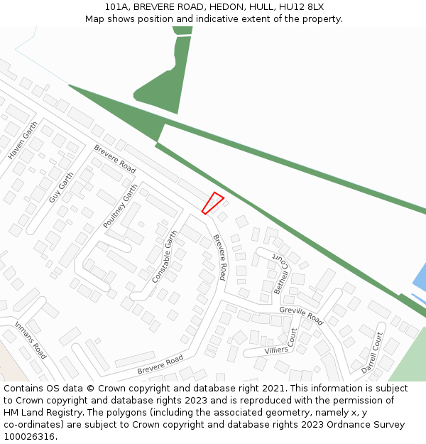 101A, BREVERE ROAD, HEDON, HULL, HU12 8LX: Location map and indicative extent of plot