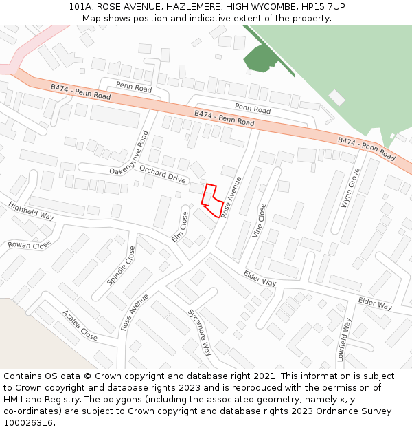 101A, ROSE AVENUE, HAZLEMERE, HIGH WYCOMBE, HP15 7UP: Location map and indicative extent of plot