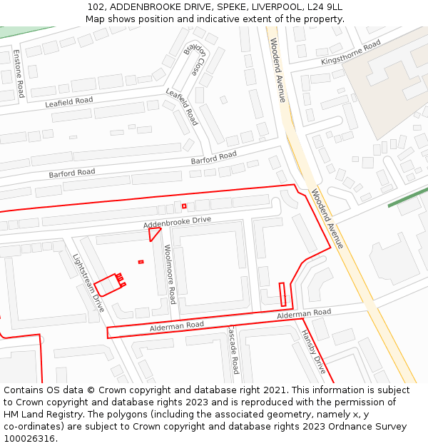 102, ADDENBROOKE DRIVE, SPEKE, LIVERPOOL, L24 9LL: Location map and indicative extent of plot