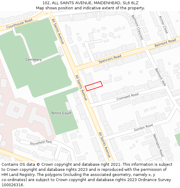 102, ALL SAINTS AVENUE, MAIDENHEAD, SL6 6LZ: Location map and indicative extent of plot