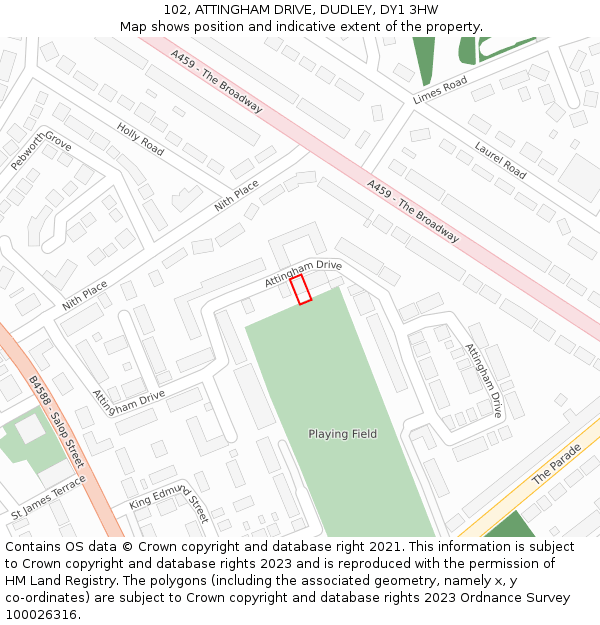 102, ATTINGHAM DRIVE, DUDLEY, DY1 3HW: Location map and indicative extent of plot