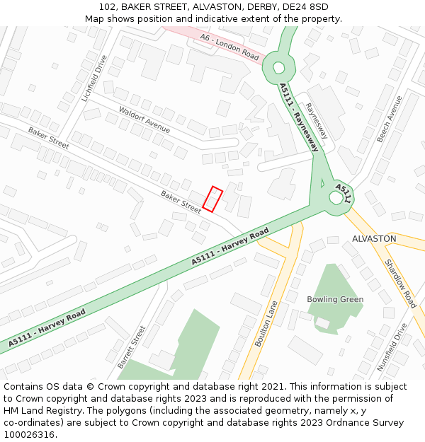 102, BAKER STREET, ALVASTON, DERBY, DE24 8SD: Location map and indicative extent of plot