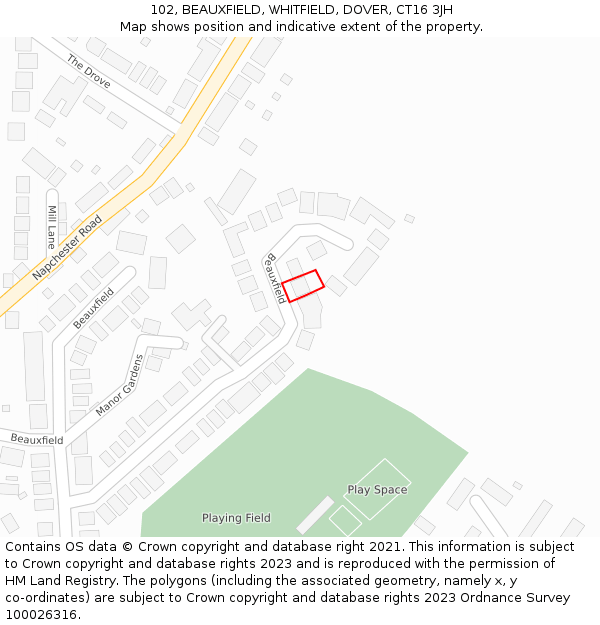 102, BEAUXFIELD, WHITFIELD, DOVER, CT16 3JH: Location map and indicative extent of plot