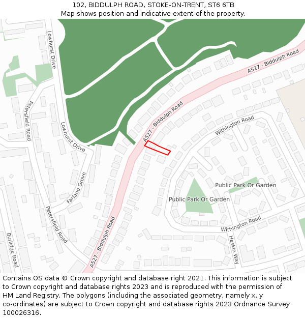 102, BIDDULPH ROAD, STOKE-ON-TRENT, ST6 6TB: Location map and indicative extent of plot