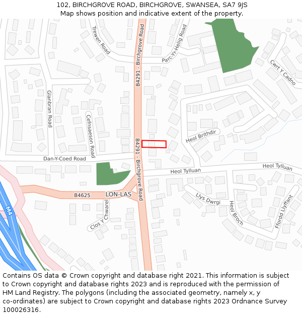 102, BIRCHGROVE ROAD, BIRCHGROVE, SWANSEA, SA7 9JS: Location map and indicative extent of plot