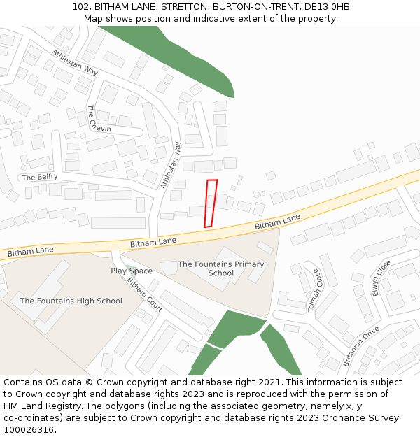 102, BITHAM LANE, STRETTON, BURTON-ON-TRENT, DE13 0HB: Location map and indicative extent of plot