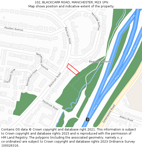 102, BLACKCARR ROAD, MANCHESTER, M23 1PN: Location map and indicative extent of plot