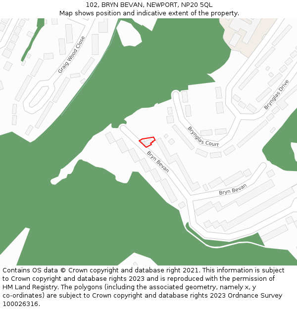 102, BRYN BEVAN, NEWPORT, NP20 5QL: Location map and indicative extent of plot
