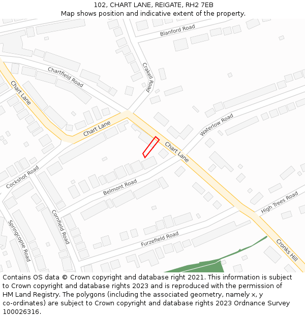 102, CHART LANE, REIGATE, RH2 7EB: Location map and indicative extent of plot