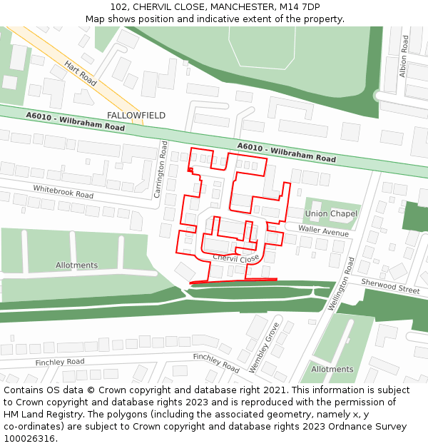 102, CHERVIL CLOSE, MANCHESTER, M14 7DP: Location map and indicative extent of plot