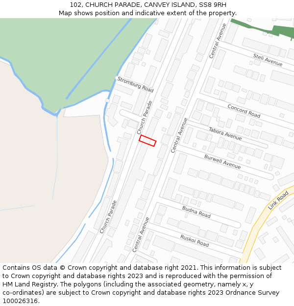 102, CHURCH PARADE, CANVEY ISLAND, SS8 9RH: Location map and indicative extent of plot