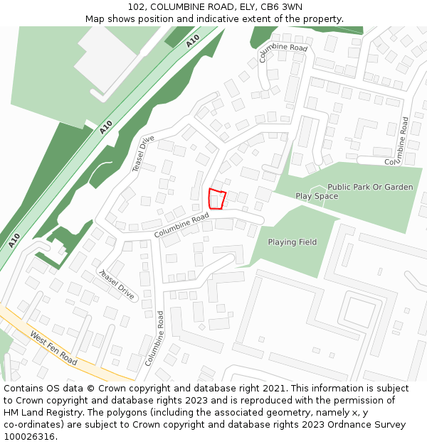 102, COLUMBINE ROAD, ELY, CB6 3WN: Location map and indicative extent of plot