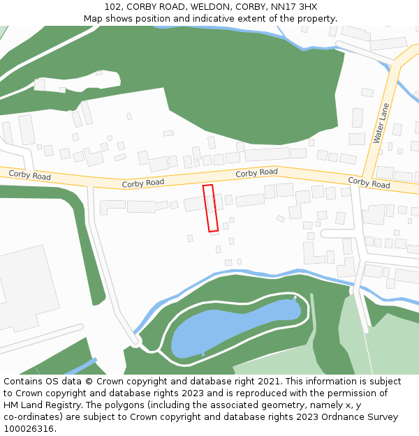 102, CORBY ROAD, WELDON, CORBY, NN17 3HX: Location map and indicative extent of plot