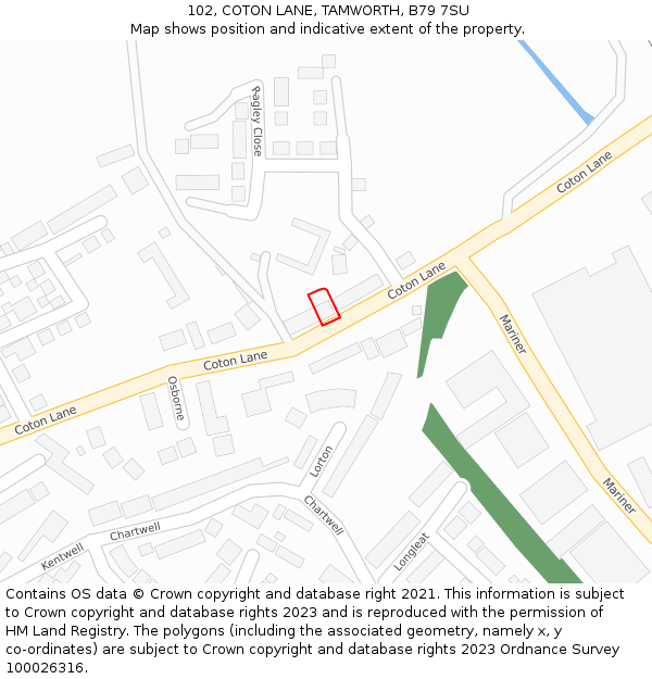102, COTON LANE, TAMWORTH, B79 7SU: Location map and indicative extent of plot