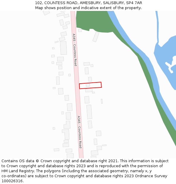 102, COUNTESS ROAD, AMESBURY, SALISBURY, SP4 7AR: Location map and indicative extent of plot