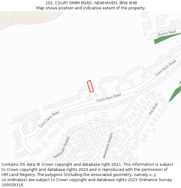 102, COURT FARM ROAD, NEWHAVEN, BN9 9HB: Location map and indicative extent of plot