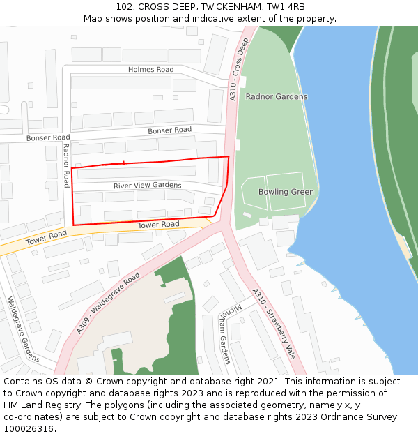 102, CROSS DEEP, TWICKENHAM, TW1 4RB: Location map and indicative extent of plot
