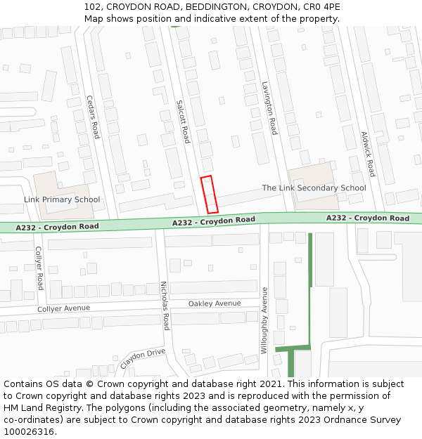 102, CROYDON ROAD, BEDDINGTON, CROYDON, CR0 4PE: Location map and indicative extent of plot