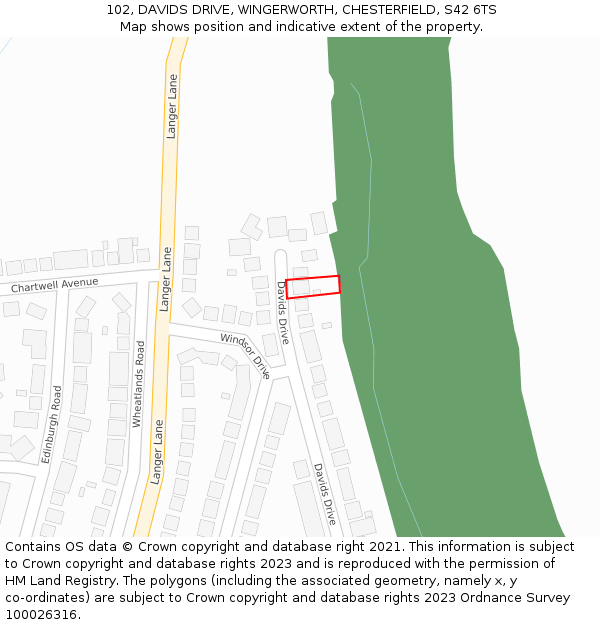 102, DAVIDS DRIVE, WINGERWORTH, CHESTERFIELD, S42 6TS: Location map and indicative extent of plot