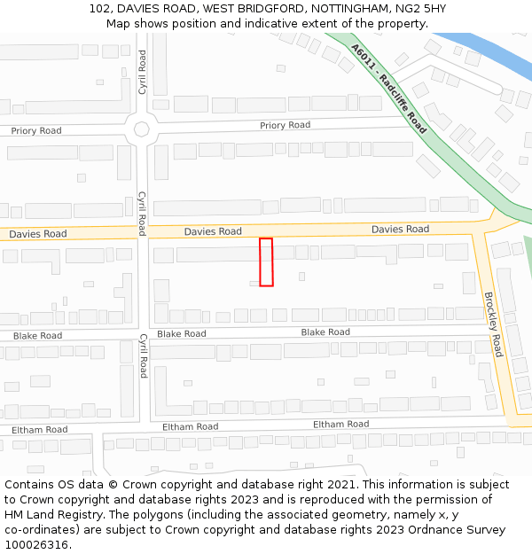 102, DAVIES ROAD, WEST BRIDGFORD, NOTTINGHAM, NG2 5HY: Location map and indicative extent of plot