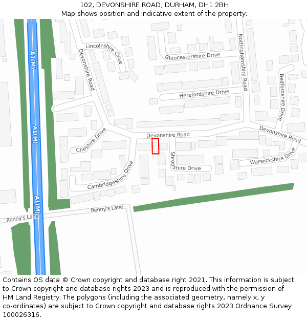 102, DEVONSHIRE ROAD, DURHAM, DH1 2BH: Location map and indicative extent of plot