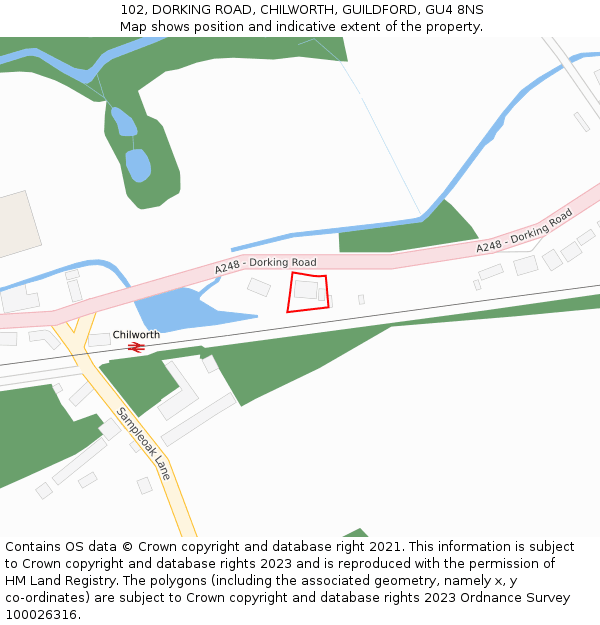 102, DORKING ROAD, CHILWORTH, GUILDFORD, GU4 8NS: Location map and indicative extent of plot