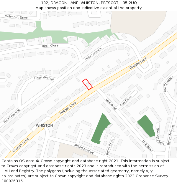 102, DRAGON LANE, WHISTON, PRESCOT, L35 2UQ: Location map and indicative extent of plot