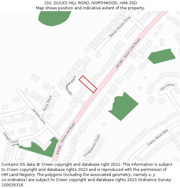 102, DUCKS HILL ROAD, NORTHWOOD, HA6 2SD: Location map and indicative extent of plot