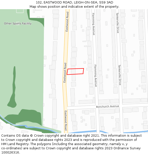 102, EASTWOOD ROAD, LEIGH-ON-SEA, SS9 3AD: Location map and indicative extent of plot