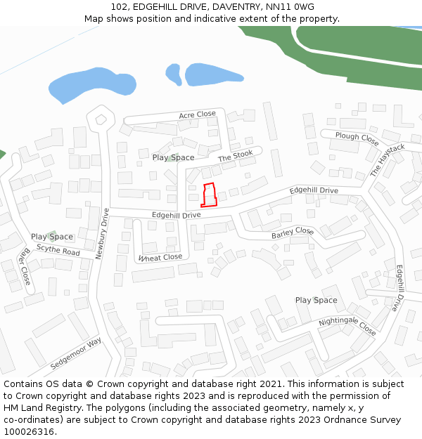 102, EDGEHILL DRIVE, DAVENTRY, NN11 0WG: Location map and indicative extent of plot
