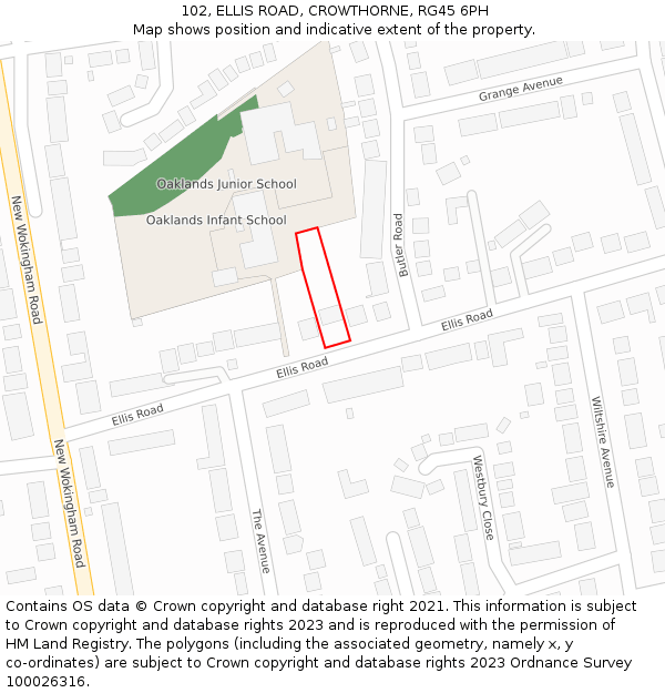 102, ELLIS ROAD, CROWTHORNE, RG45 6PH: Location map and indicative extent of plot