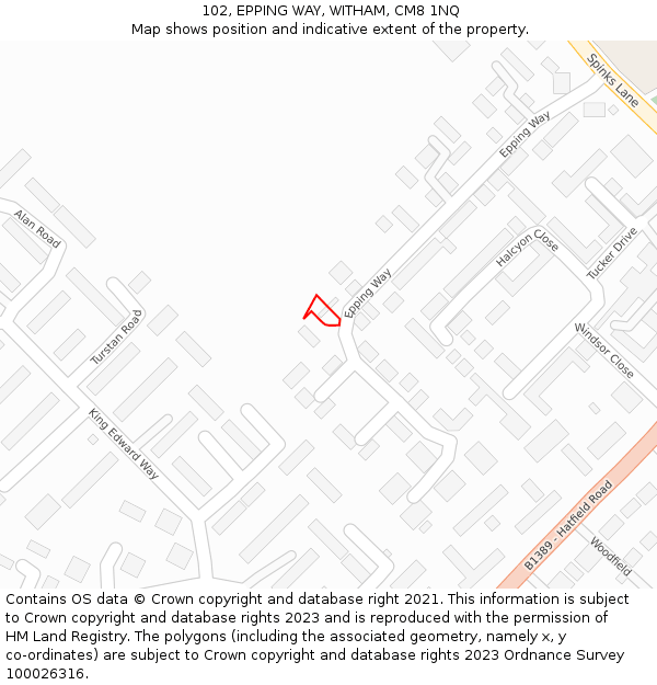 102, EPPING WAY, WITHAM, CM8 1NQ: Location map and indicative extent of plot