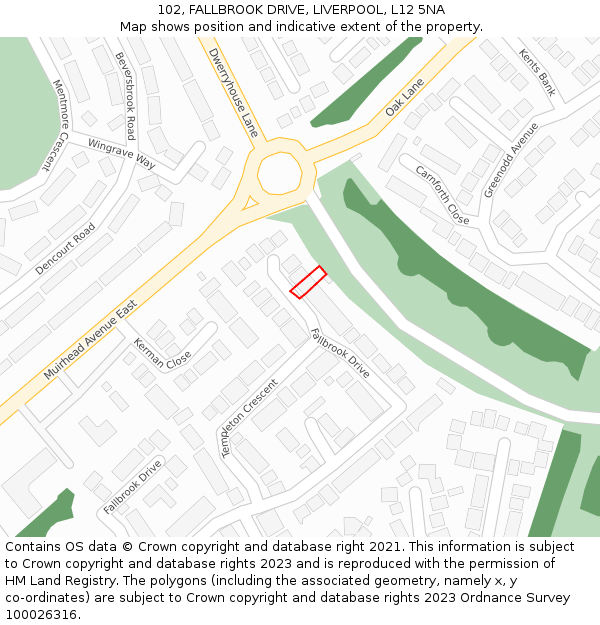 102, FALLBROOK DRIVE, LIVERPOOL, L12 5NA: Location map and indicative extent of plot