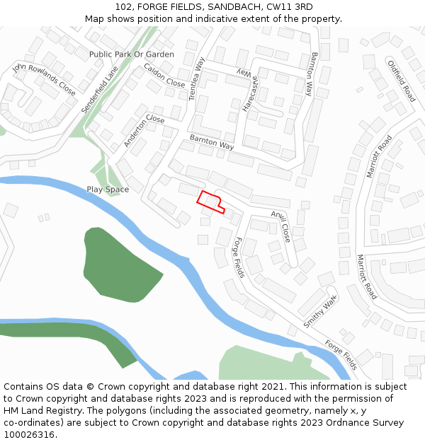 102, FORGE FIELDS, SANDBACH, CW11 3RD: Location map and indicative extent of plot