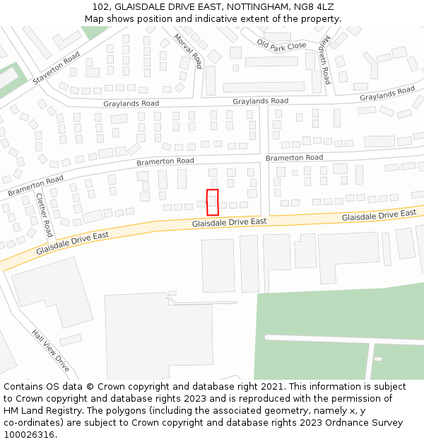 102, GLAISDALE DRIVE EAST, NOTTINGHAM, NG8 4LZ: Location map and indicative extent of plot