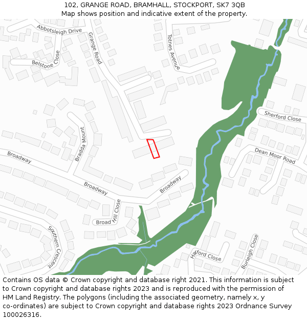 102, GRANGE ROAD, BRAMHALL, STOCKPORT, SK7 3QB: Location map and indicative extent of plot