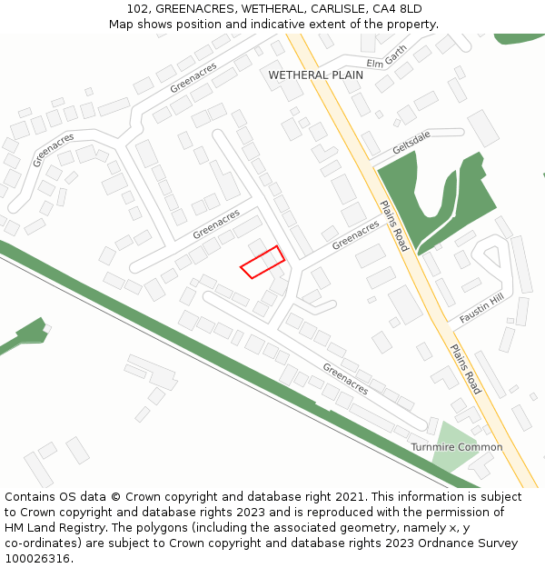 102, GREENACRES, WETHERAL, CARLISLE, CA4 8LD: Location map and indicative extent of plot